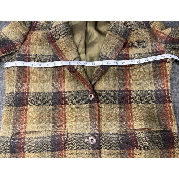 Vintage Eddie Bauer Wool Plaid Earthtones Blazer Sz MP - Picture 6 of 9